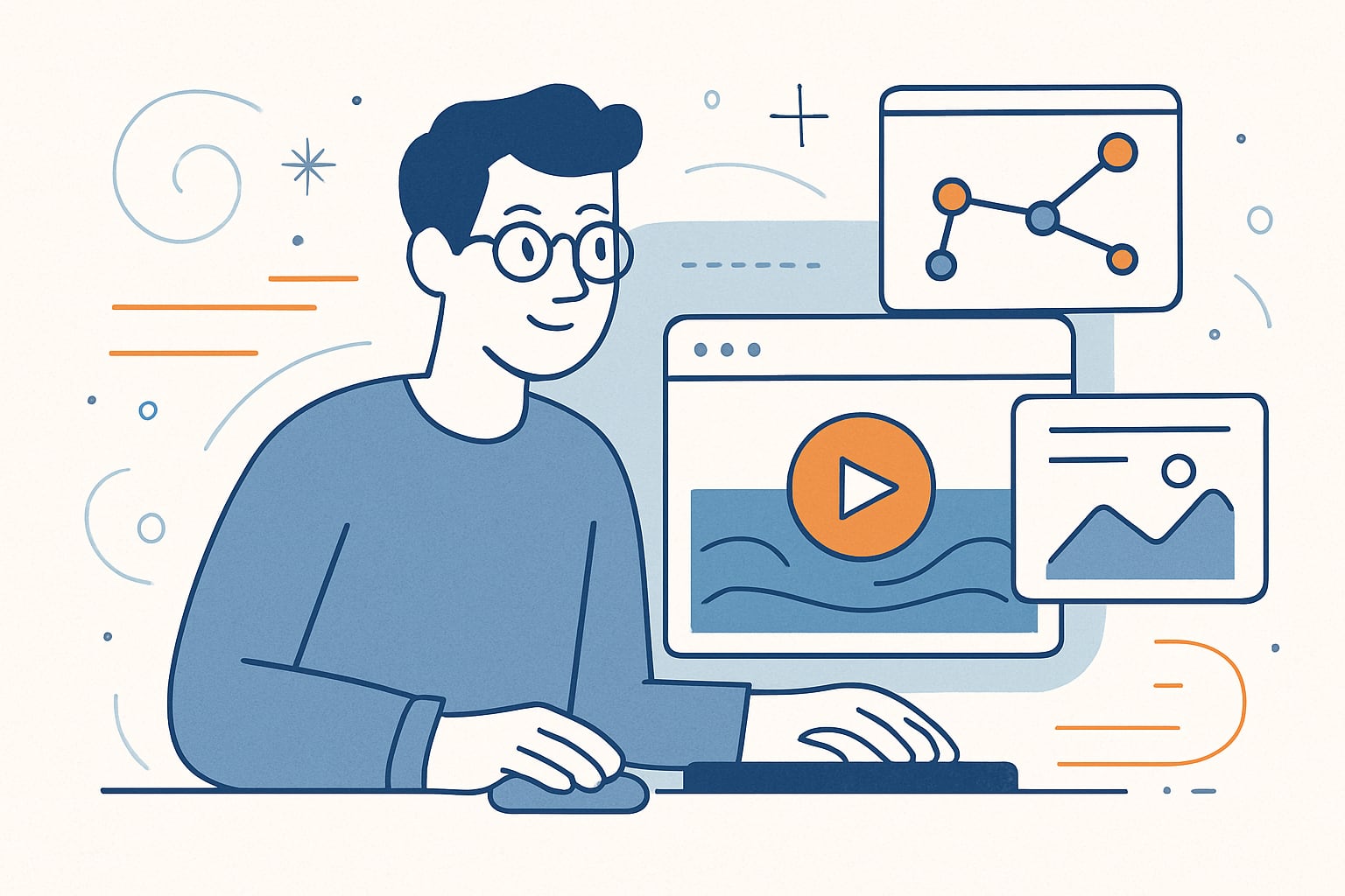 toon man making graphics