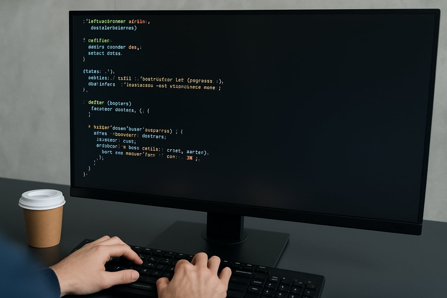 person writing computer code on computer