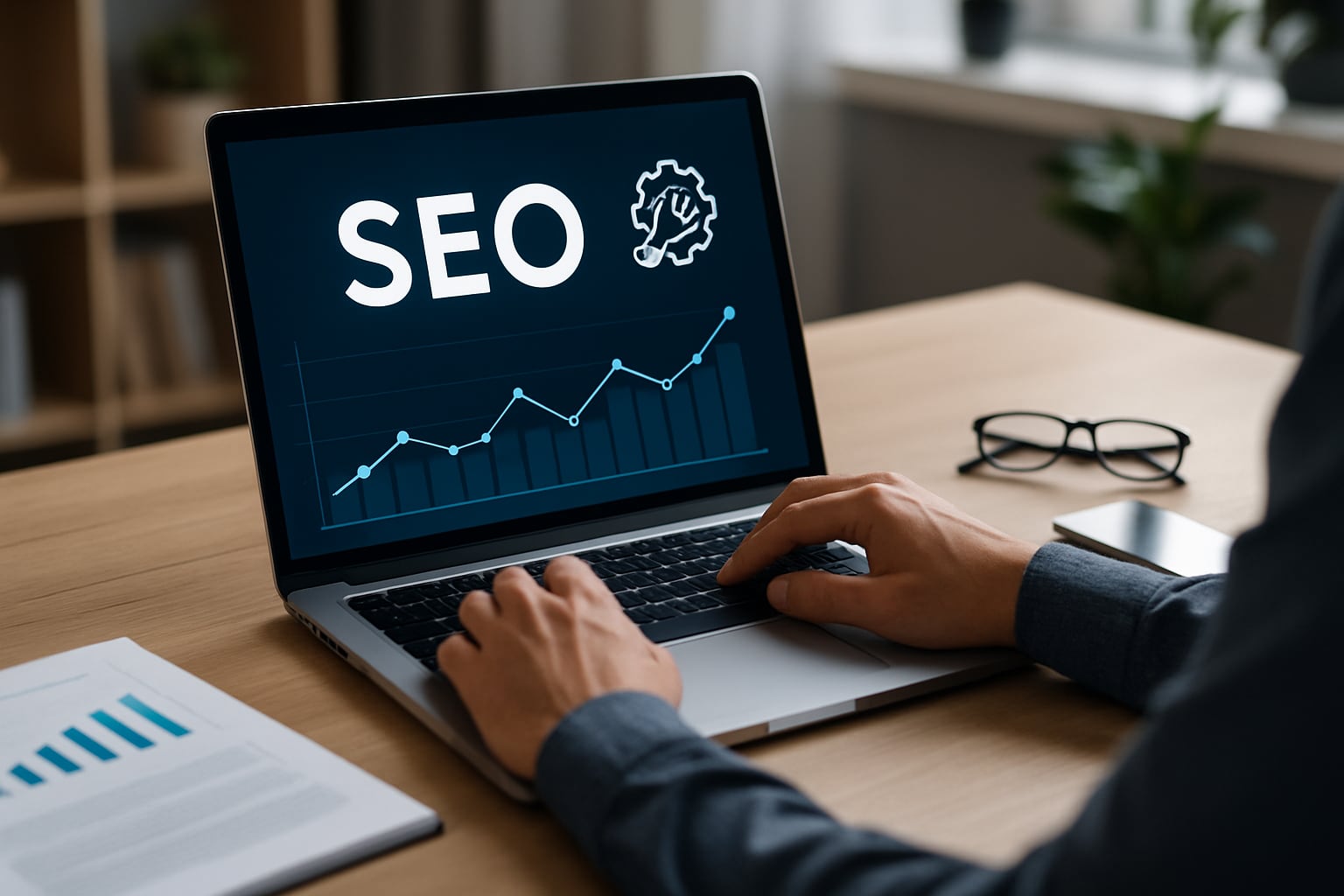 person working at SEO station 